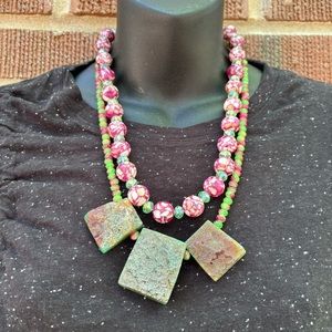 Multi Strand Layered Chain glass & plastic Beaded Necklace set w/ back closure